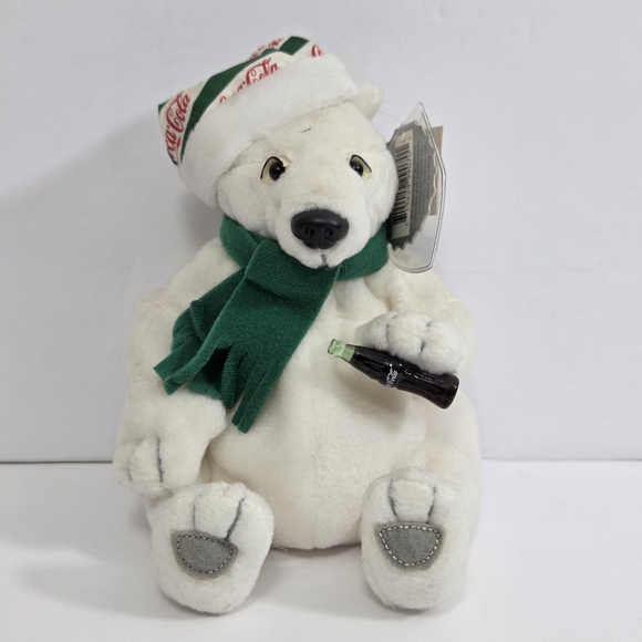 1999 Coca-Cola Plush Polar Bear Bean Bag Christmas Tree Ornament - Picture 1 of 9
